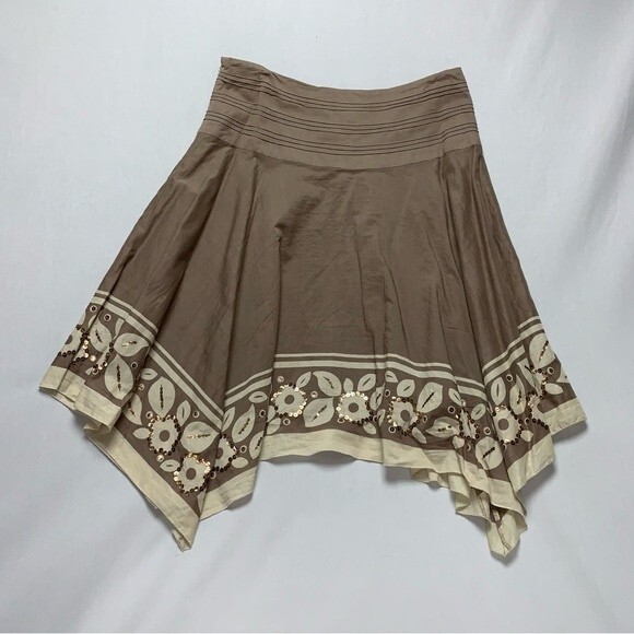 Forever 21 Tan Handkerchief Skirt Women’s Medium Sequin Appliqué Circle Skater - Picture 1 of 9